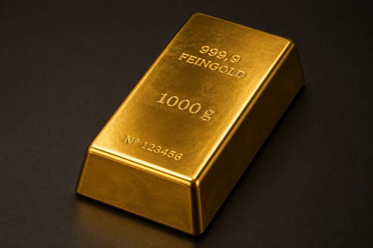 Rocco hält einen 1000g Feingoldbarren — physisches Gold von TGI International